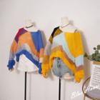 Long-sleeve Color Block Open-knit Top