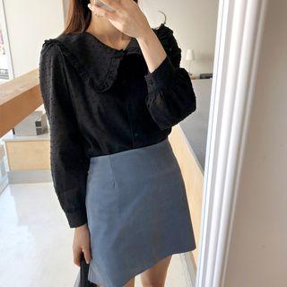 Frilled-collar Textured Blouse