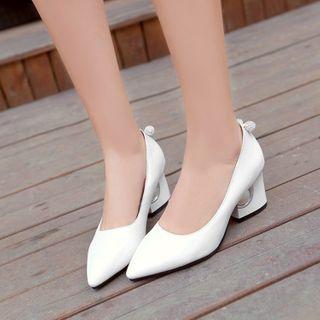 Pointy Faux Pearl Chunky Heel Pumps