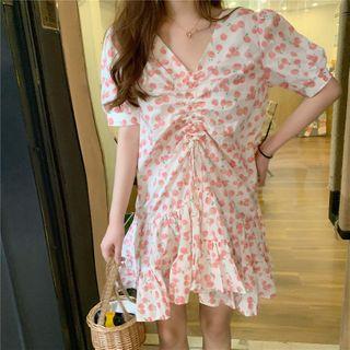 Cherry Short-sleeve A-line Dress As Shown In Figure - One Size