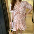 Cherry Short-sleeve A-line Dress As Shown In Figure - One Size