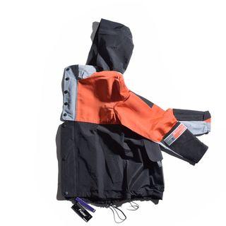 Buttoned Hooded Colored Panel Jacket
