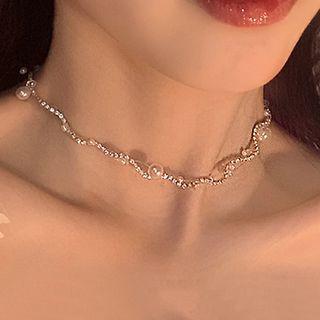 Wavy Layered Rhinestone Choker