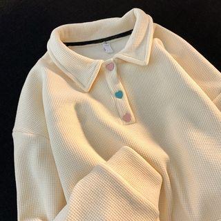 Heart-button Polo Sweatshirt