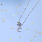 925 Sterling Silver Rhinestone Moon Pendant Necklace Necklace - Moonstone & Unicorn - One Size
