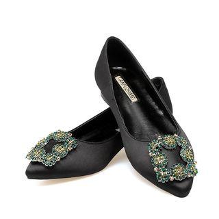 Pointy-toe Rhinestone Block-heel Shoes