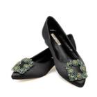 Pointy-toe Rhinestone Block-heel Shoes