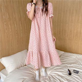 Short-sleeve Floral Print Sleep Dress Pink - One Size