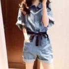 Short-sleeve Collar Denim Romper