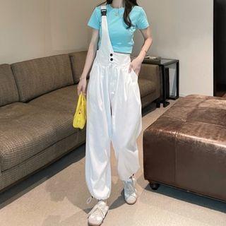 Short-sleeve Plain Crop Top / Jumper Pants