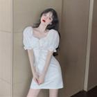 Puff-sleeve Eyelet Lace Panel A-line Dress