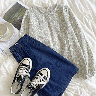 Long-sleeve Floral Printed Top Floral - One Size