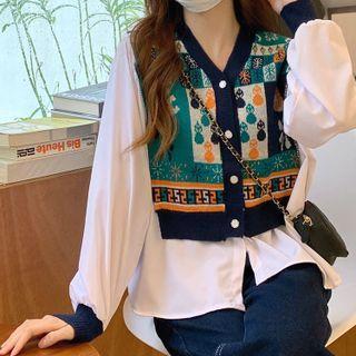 Knit Sweater Panel Long-sleeve Shirt As Shown In Figure - One Size