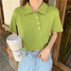 Plain Short-sleeve Button-up Polo Shirt