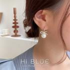 Rhinestone Bow Faux Pearl Dangle Earring 1 Pair - Gold - One Size