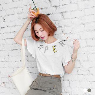 Ruffle-sleeve Letter Print Tee