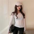 Diagonal-buttoned Long-sleeve T-shirt