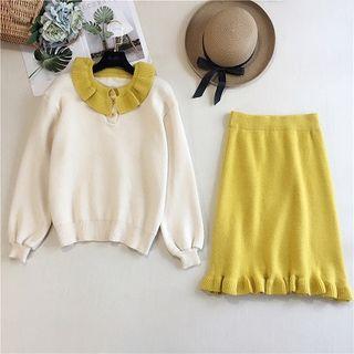 Set: Collared Sweater + Midi A-line Skirt