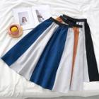 Color-block High-waist Suede Midi Skirt