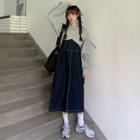 Puff-sleeve Sweatshirt / Denim Jumper Dress
