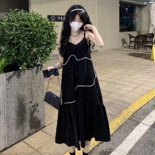 Spaghetti Strap Contrast Line A-line Dress