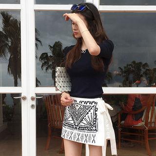 Inset Shorts Embroidered Mini Wrap Skirt