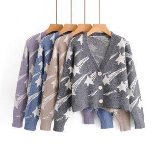 Star V-neck Cropped Knit Cardigan