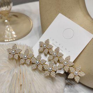 Flower Faux Pearl Hair Clip Gold & White - One Size
