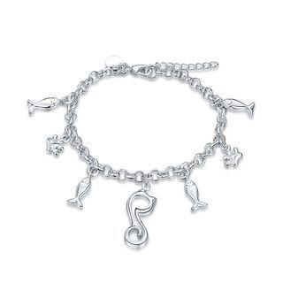 Fashion Cute Cat And Fish Bracelet Silver - One Size