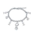 Fashion Cute Cat And Fish Bracelet Silver - One Size