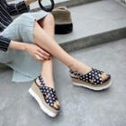Genuine Leather Polka Dot Platform Wedge Sandals