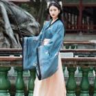 Set: Long-sleeve Embroidered Hanfu Top + Long-sleeve Hanfu Top + Maxi Skirt