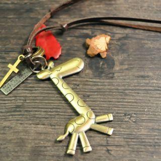 Giraffe Faux Leather Necklace Coffee - One Size