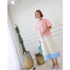 Short-sleeve Color-block Cotton Long Dress