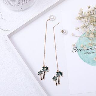 Faux Pearl Palm Tree Dangle Earring Threader Earring - Palm Tree - One Size