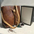 Croc-grain Bucket Bag With Scarf