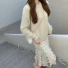 Plain Loose-fit Knit Sweater / Lace Skirt