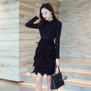 Long-sleeve Fringed Cocktail Dress