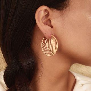 Alloy Leaf Hoop Earring 1 Pair - 8441 - One Size