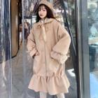 Ruffle Hem Hooded Long Coat