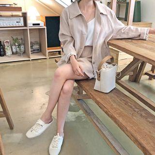 Band-waist Linen Miniskirt Beige - One Size