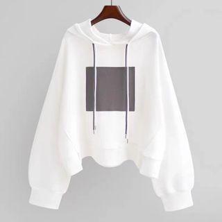 Square Print Cropped Hoodie