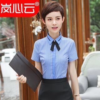 Striped Short-sleeve Shirt / Dress Pants / Pencil Skirt / Set