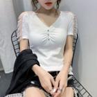 Short-sleeve Cold Shoulder Embellished T-shirt
