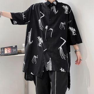 Short-sleeve Printed Asymmetrical Shirt