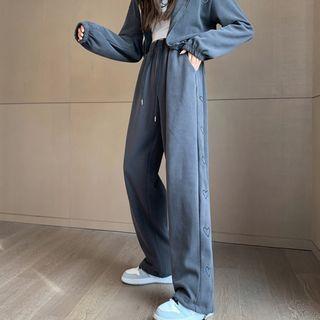 Heart-embroidered Gathered Cuff Pants