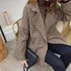 Buttonless Houndstooth Woolen Jacket With Sash