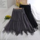 Bead Asymmetrical Mesh A-line Skirt