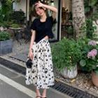 Asymmetrical Knit Top + Floral Print Mini Skirt