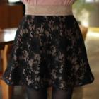 Lace-overlay Velvet Mini Flare Skirt